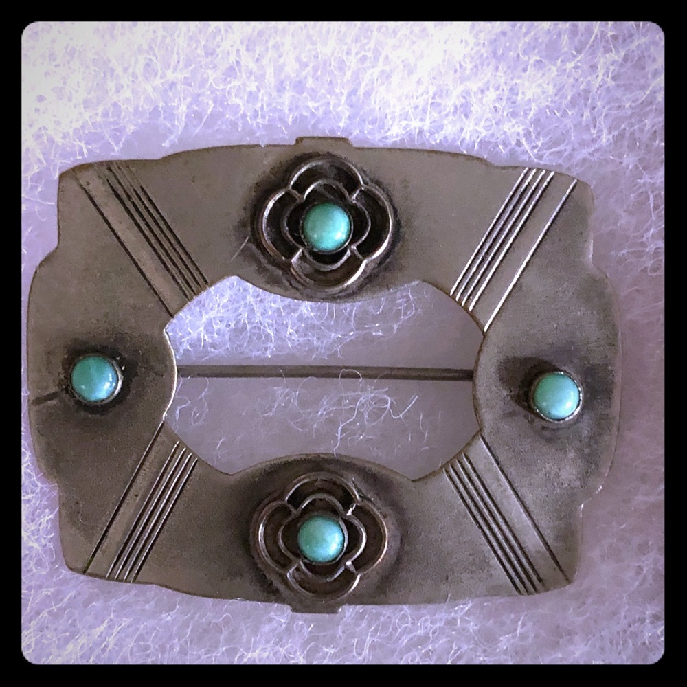 Turquoise and sterling silver vintage brooch